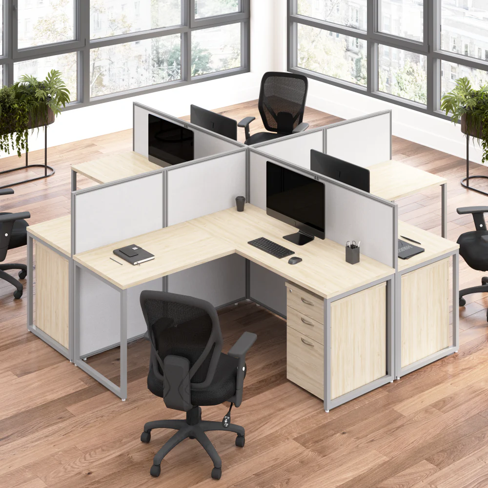 Easy Office 60W 4 Person L Shaped Cubicle Desk with Drawers and 45H Panels - Image 14