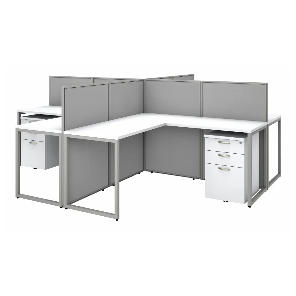 Easy Office 60W 4 Person L Shaped Cubicle Desk with Drawers and 45H Panels - Image 6