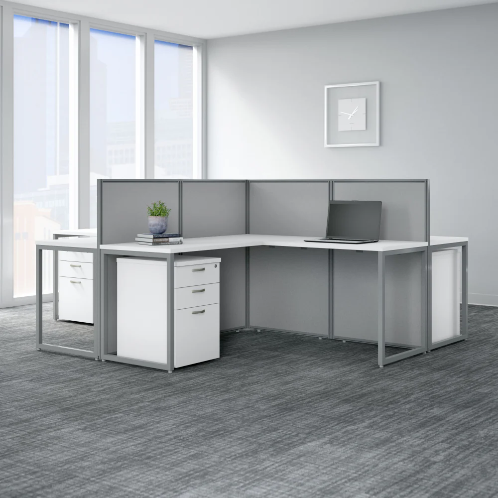 Easy Office 60W 4 Person L Shaped Cubicle Desk with Drawers and 45H Panels - Image 7