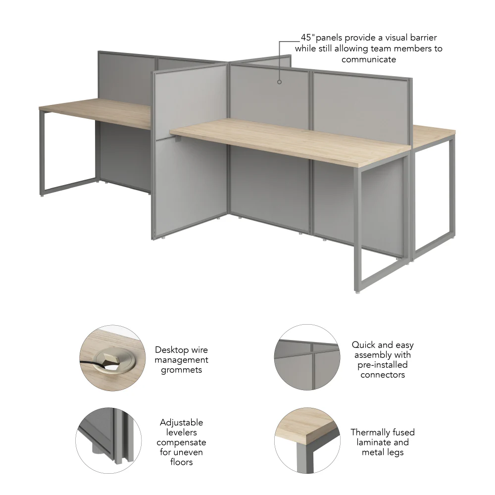 Easy Office 60W 4 Person Cubicle Desk Workstation with 45H Panels - Image 16