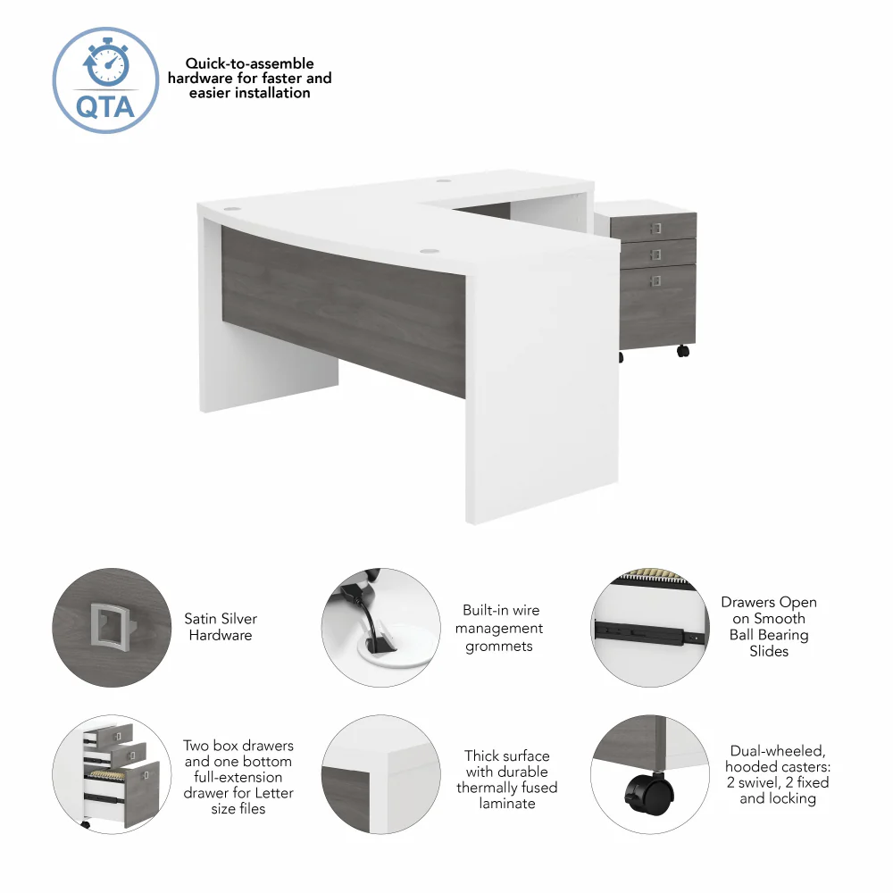 Echo L Shaped Bow Front Desk with Mobile File Cabinet - Image 14