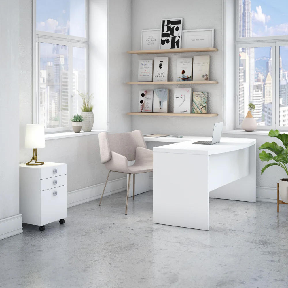 Echo L Shaped Bow Front Desk with Mobile File Cabinet - Image 16