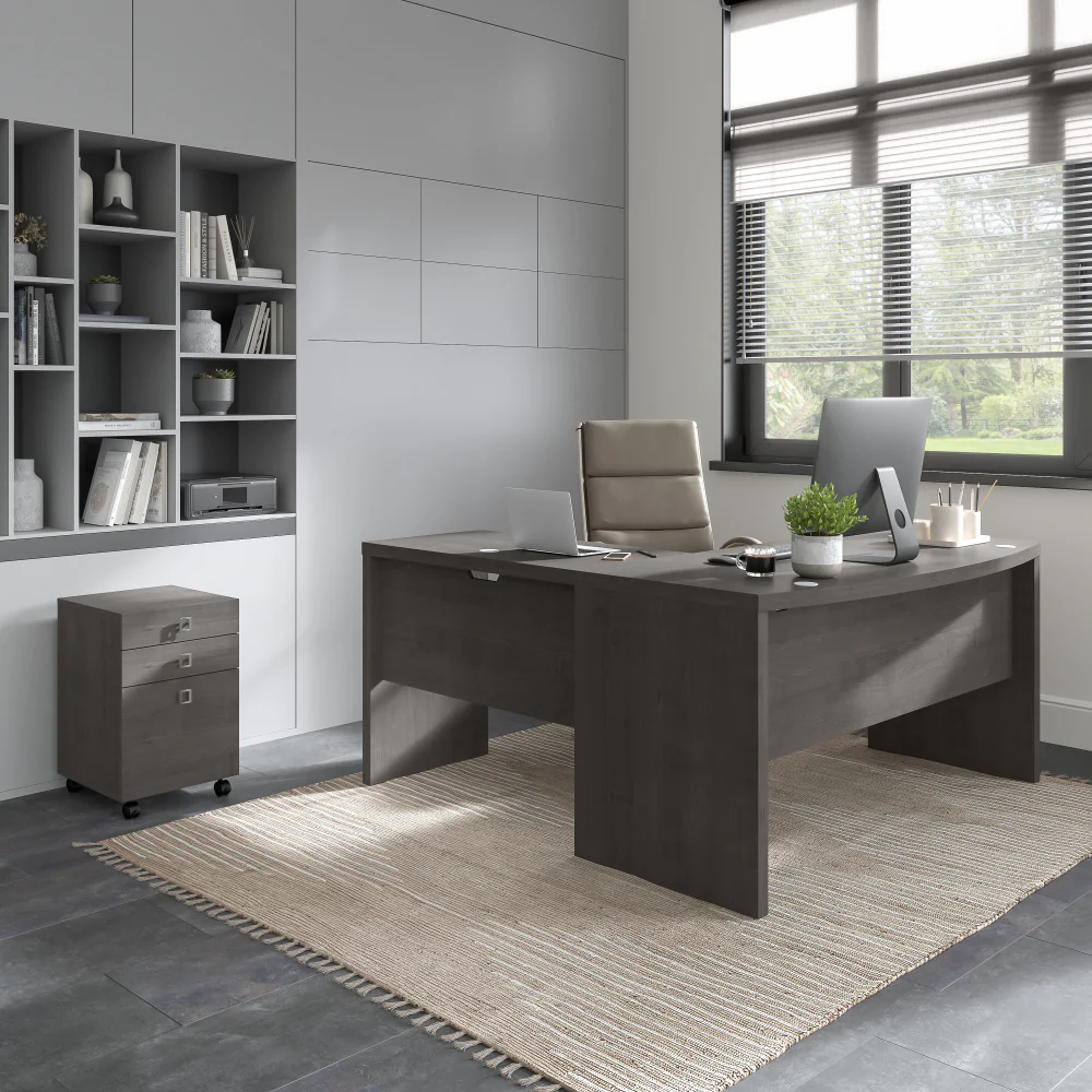 Echo L Shaped Bow Front Desk with Mobile File Cabinet - Image 22