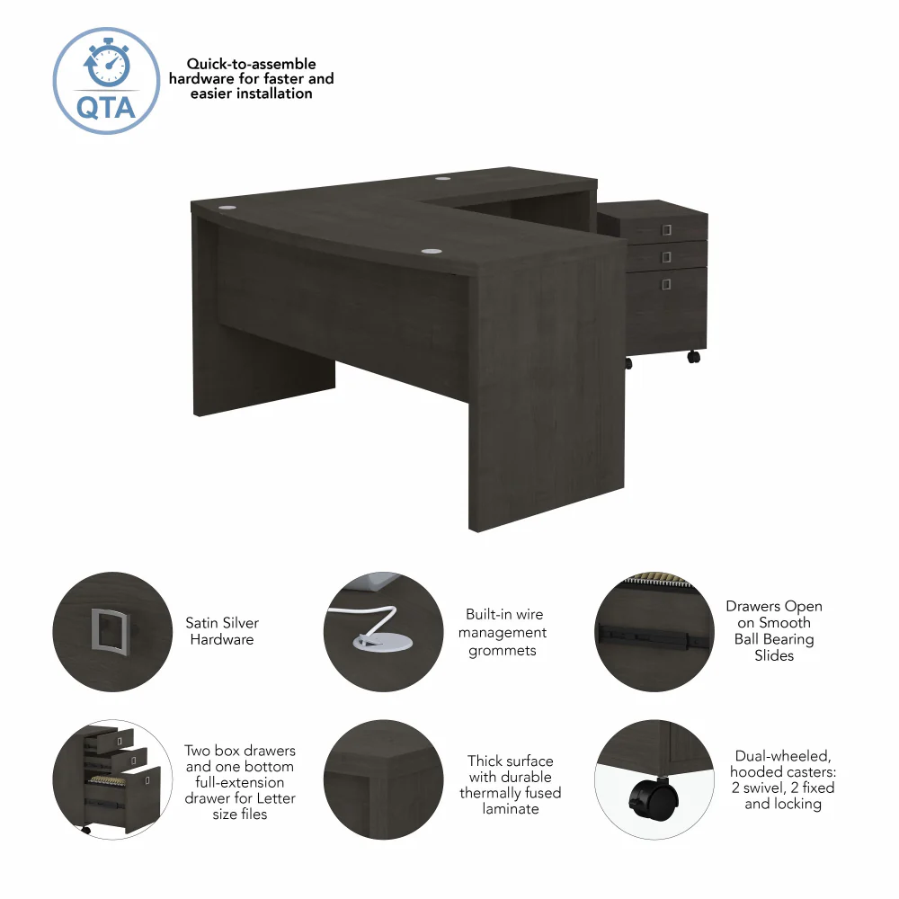 Echo L Shaped Bow Front Desk with Mobile File Cabinet - Image 27