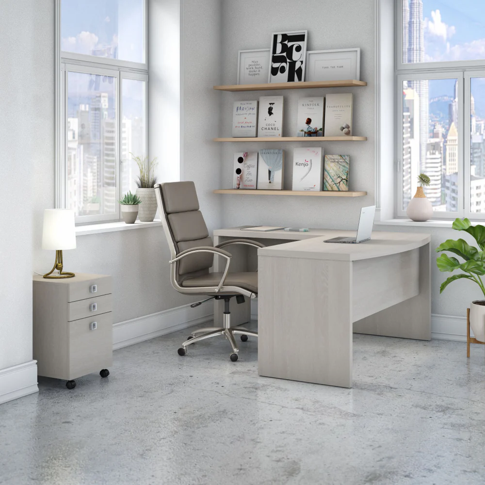 Echo L Shaped Bow Front Desk with Mobile File Cabinet - Image 29