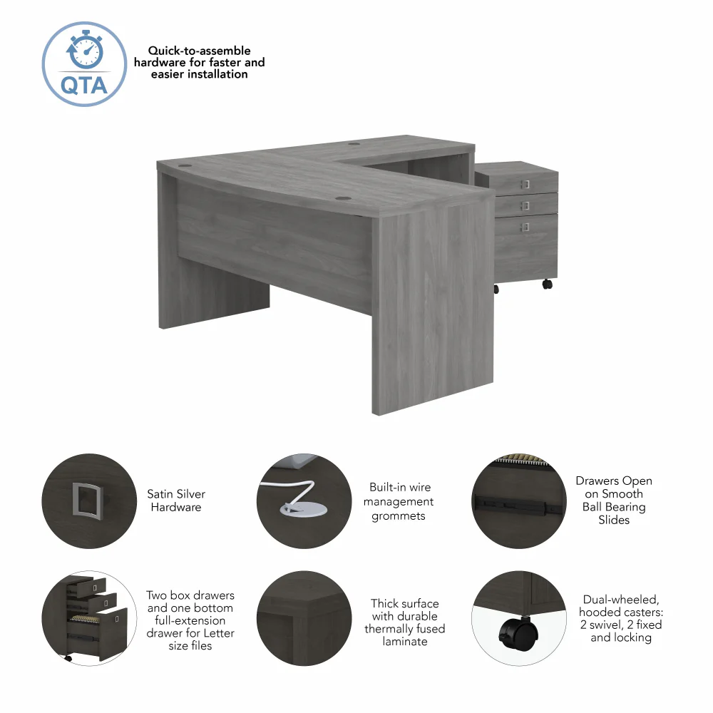 Echo L Shaped Bow Front Desk with Mobile File Cabinet - Image 7