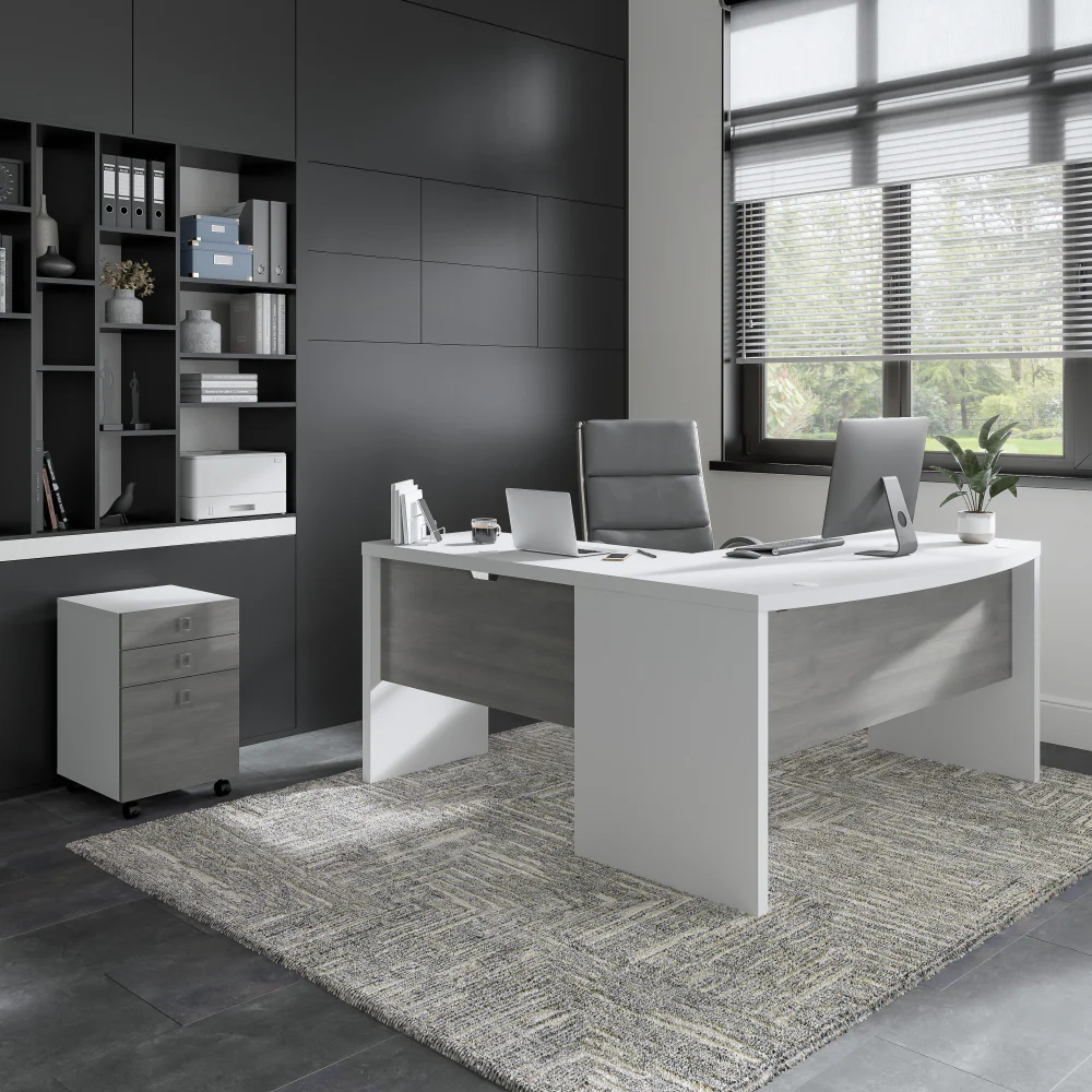Echo L Shaped Bow Front Desk with Mobile File Cabinet - Image 9