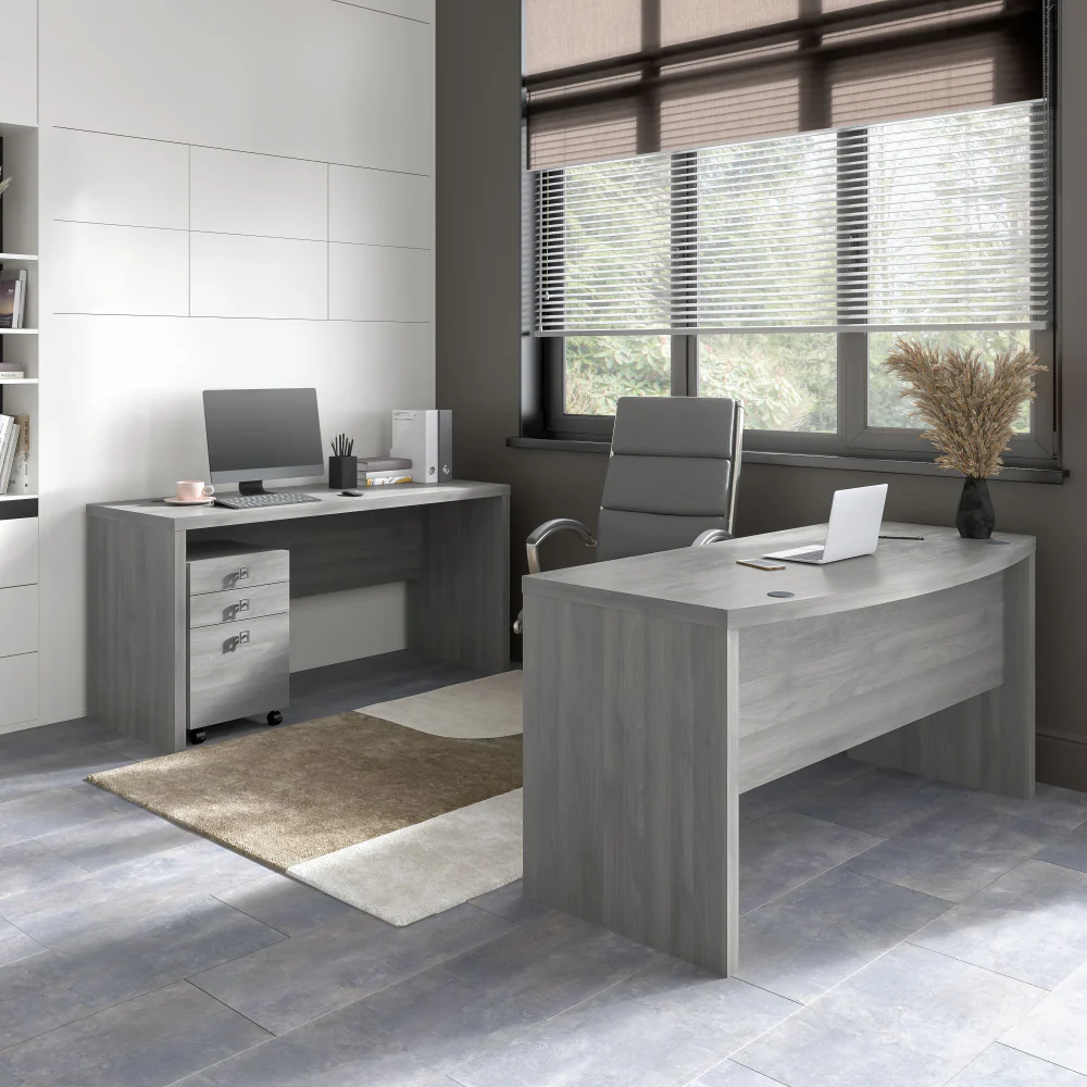 Echo Bow Front Desk and Credenza with Mobile File Cabinet - Image 15