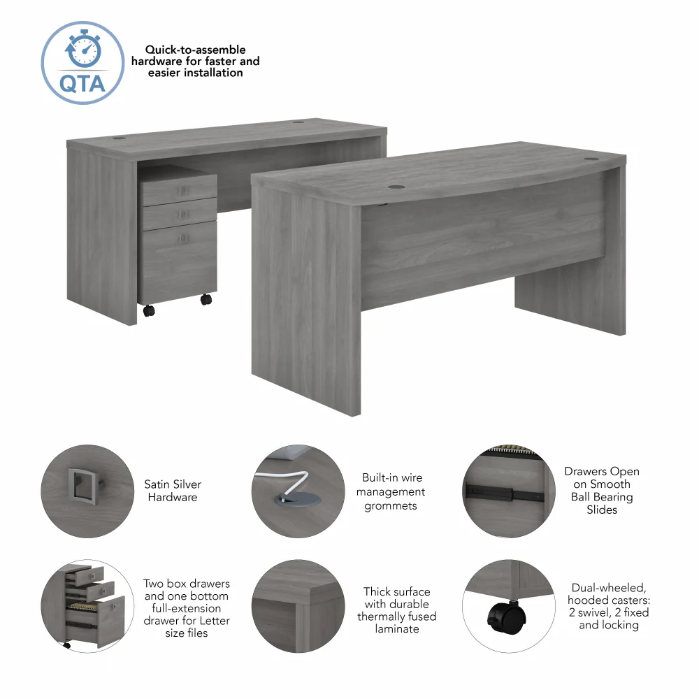 Echo Bow Front Desk and Credenza with Mobile File Cabinet - Image 20