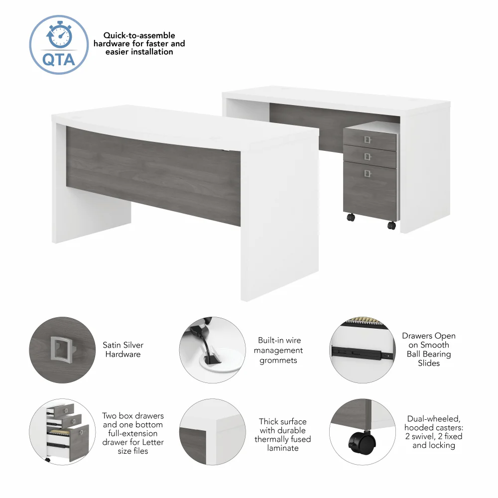 Echo Bow Front Desk and Credenza with Mobile File Cabinet - Image 27