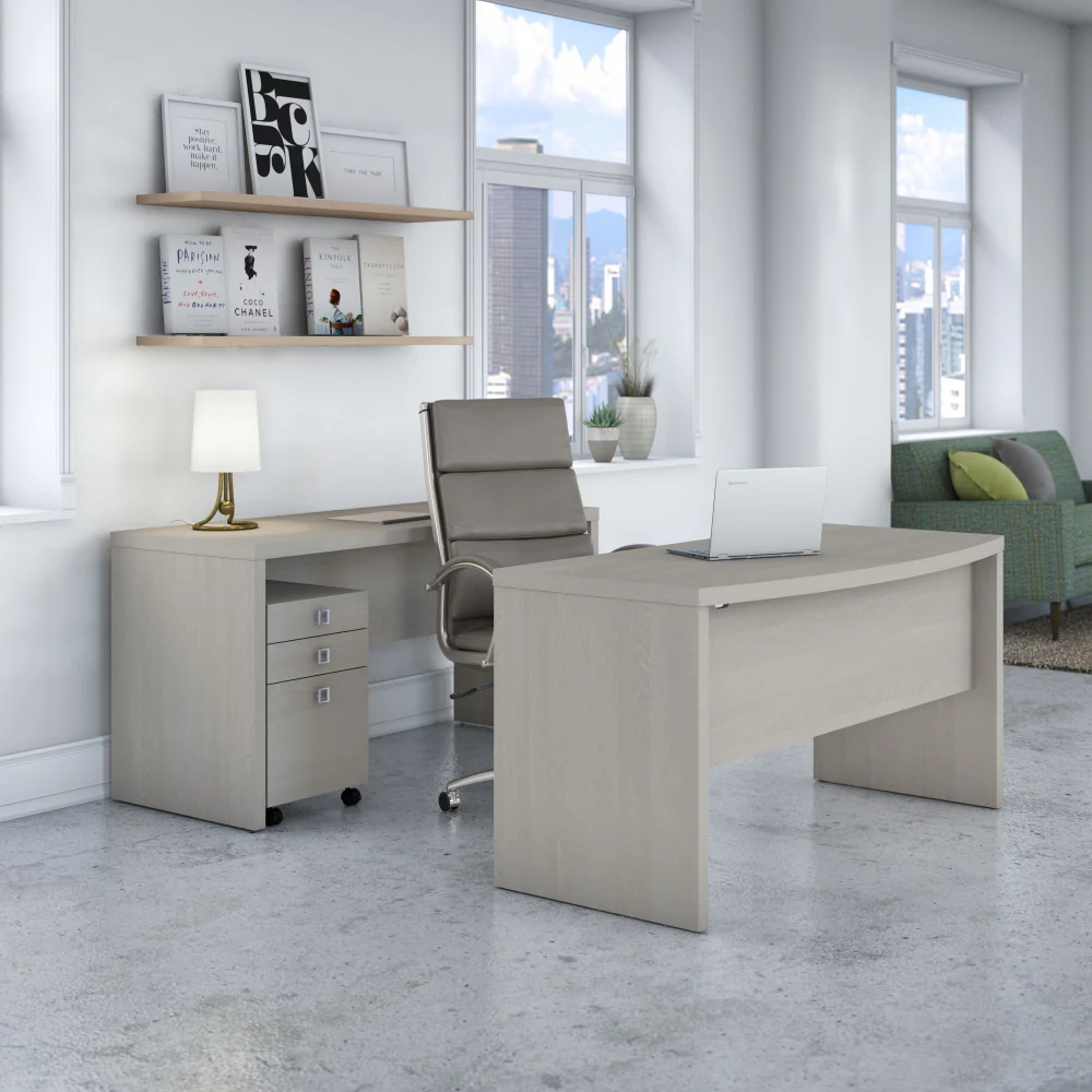Echo Bow Front Desk and Credenza with Mobile File Cabinet - Image 29