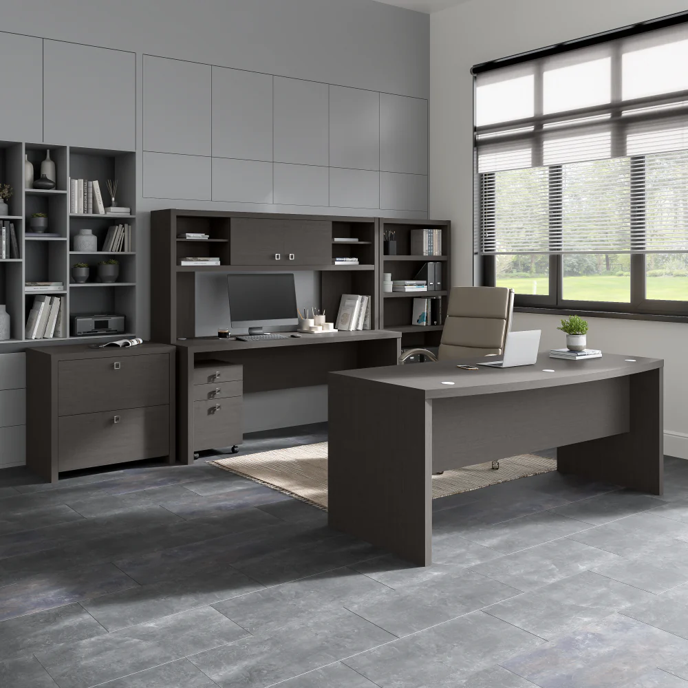 Echo Bow Front Desk and Credenza with Mobile File Cabinet - Image 3