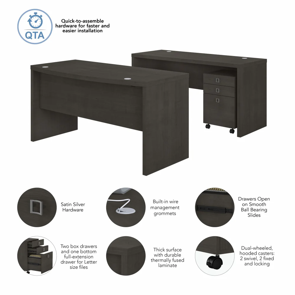Echo Bow Front Desk and Credenza with Mobile File Cabinet - Image 7