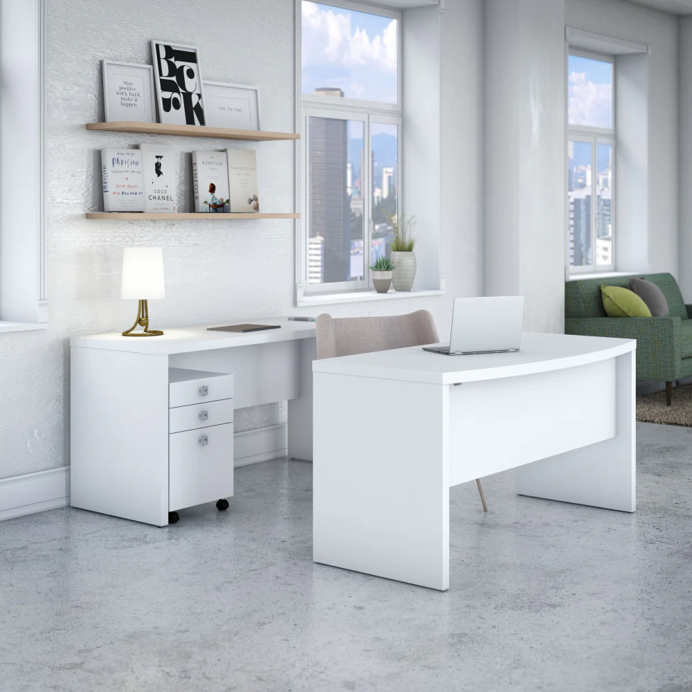 Echo Bow Front Desk and Credenza with Mobile File Cabinet - Image 9