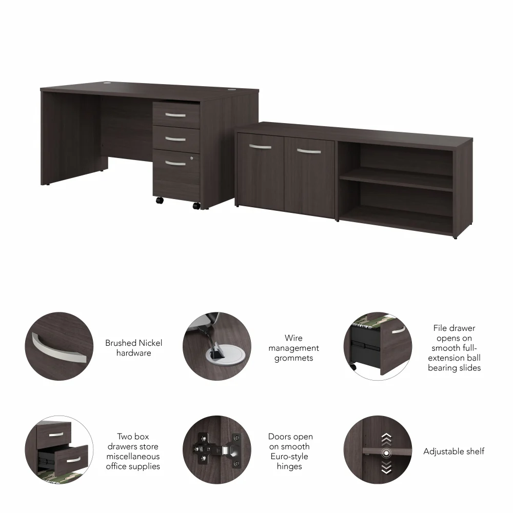 Studio C 60W x 30D Office Desk with Storage Return and Mobile File Cabinet - Image 7