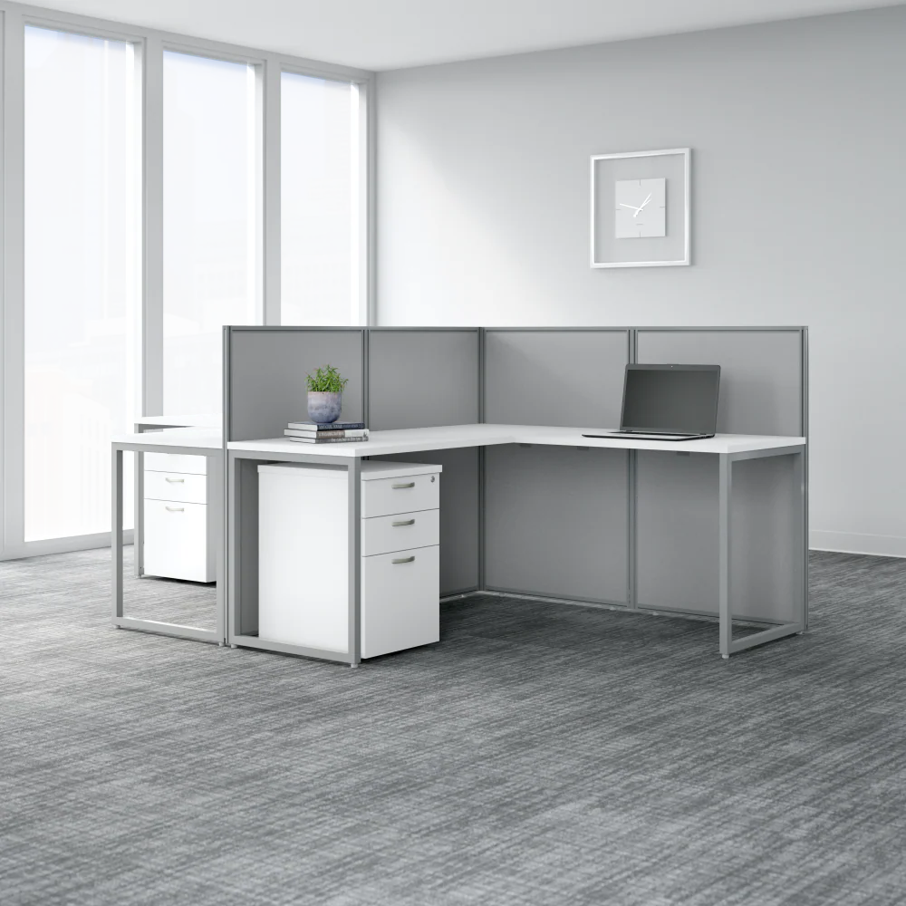 Easy Office 60W L Shaped Cubicle Desk with File Cabinet and 45H Panels - Image 10