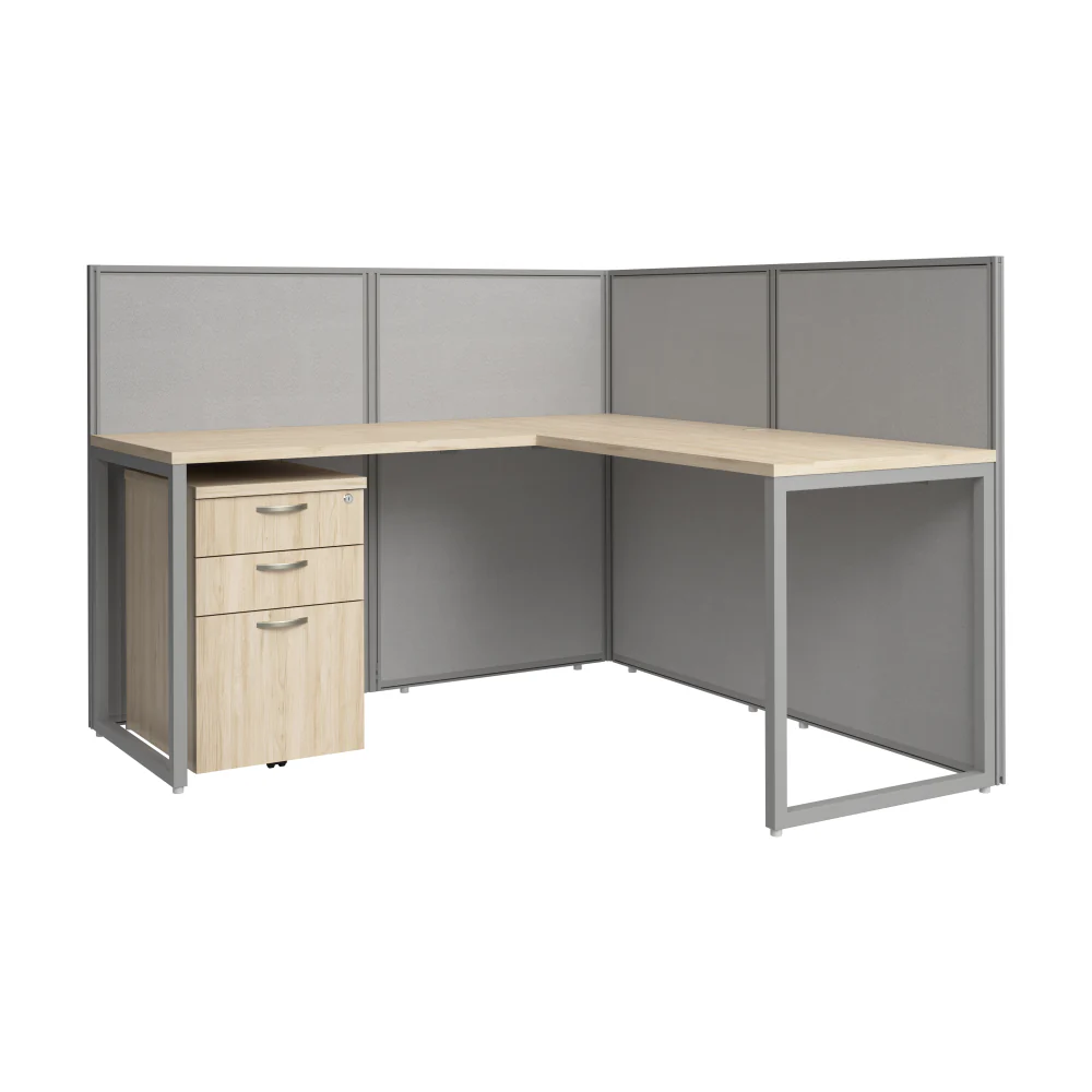 Easy Office 60W L Shaped Cubicle Desk with File Cabinet and 45H Panels - Image 14