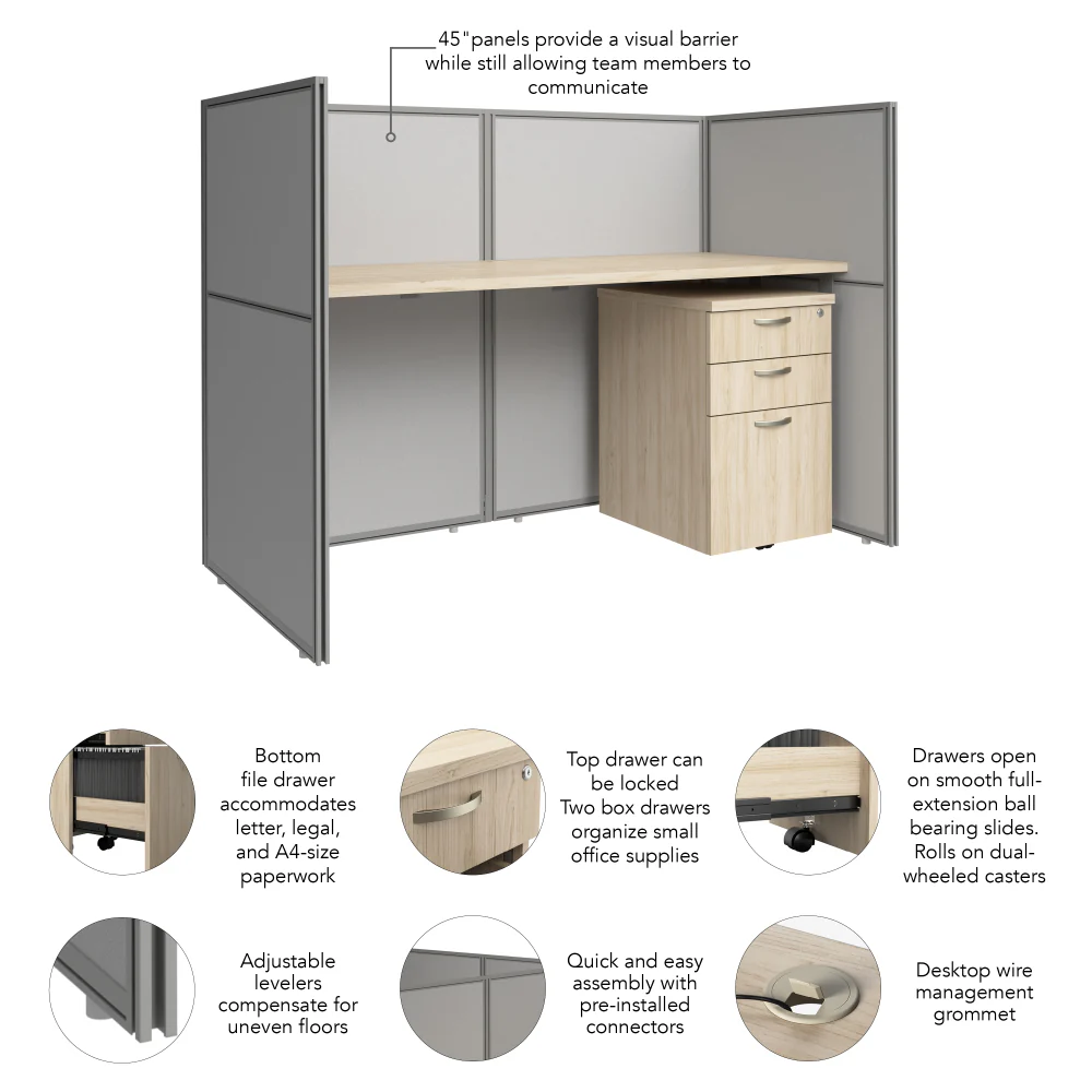 Easy Office 60W Cubicle Desk with File Cabinet and 45H Closed Panels Workstation - Image 14