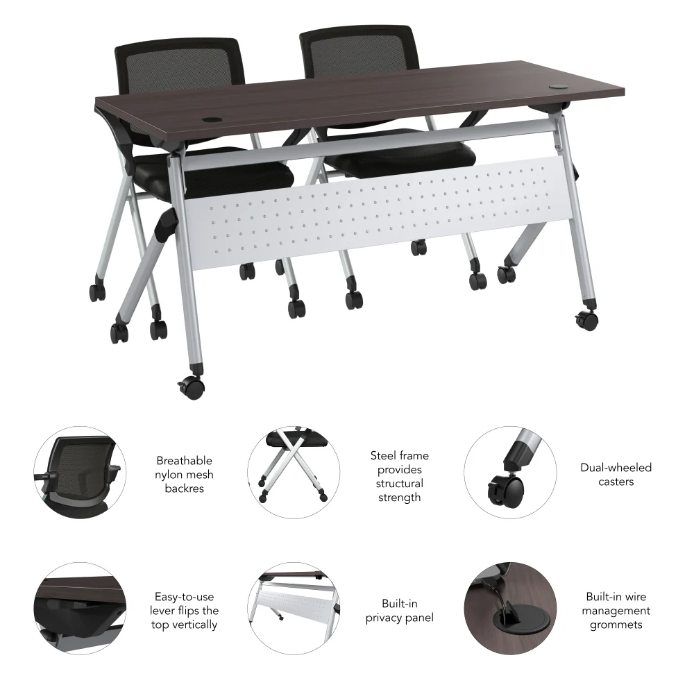 Envision 60W Folding Training Table and 2 Folding Chairs with Arms - Image 6