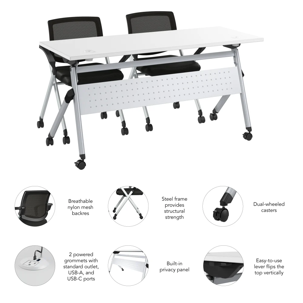 Envision 60W Training Table with Powered Grommets and 2 Chairs with Arms - Image 12