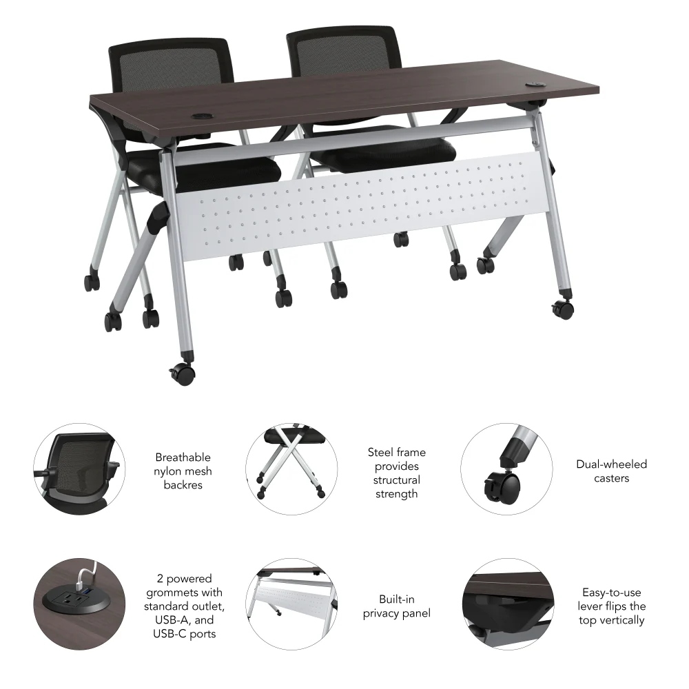 Envision 60W Training Table with Powered Grommets and 2 Chairs with Arms - Image 6