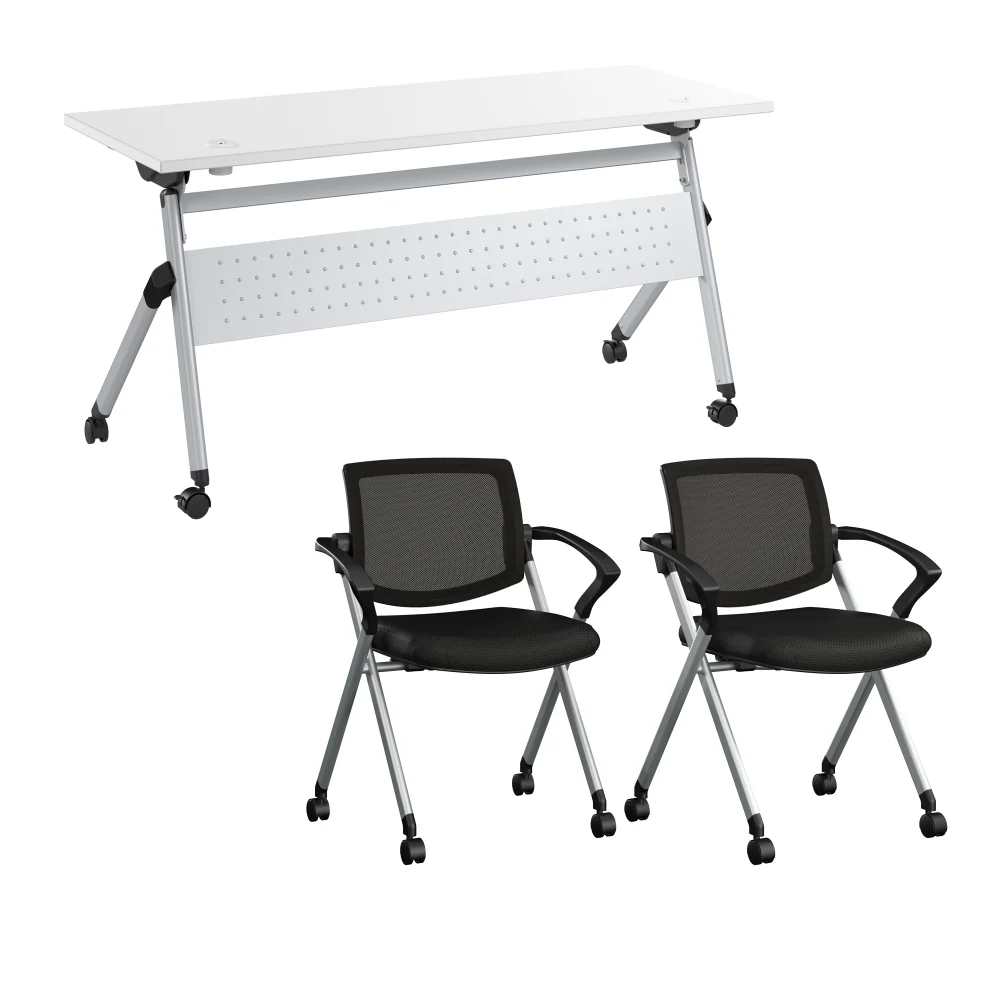 Envision 60W Training Table with Powered Grommets and 2 Chairs with Arms - Image 7