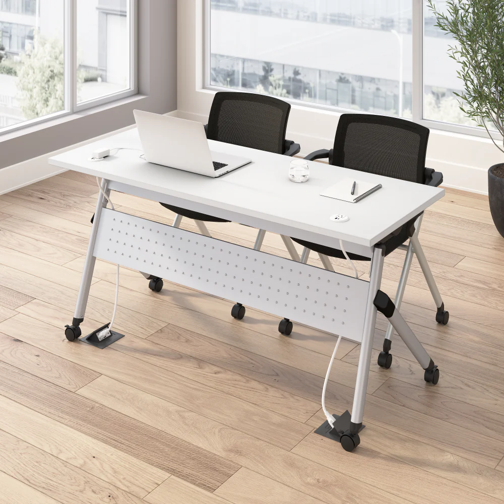 Envision 60W Training Table with Powered Grommets and 2 Chairs with Arms - Image 8