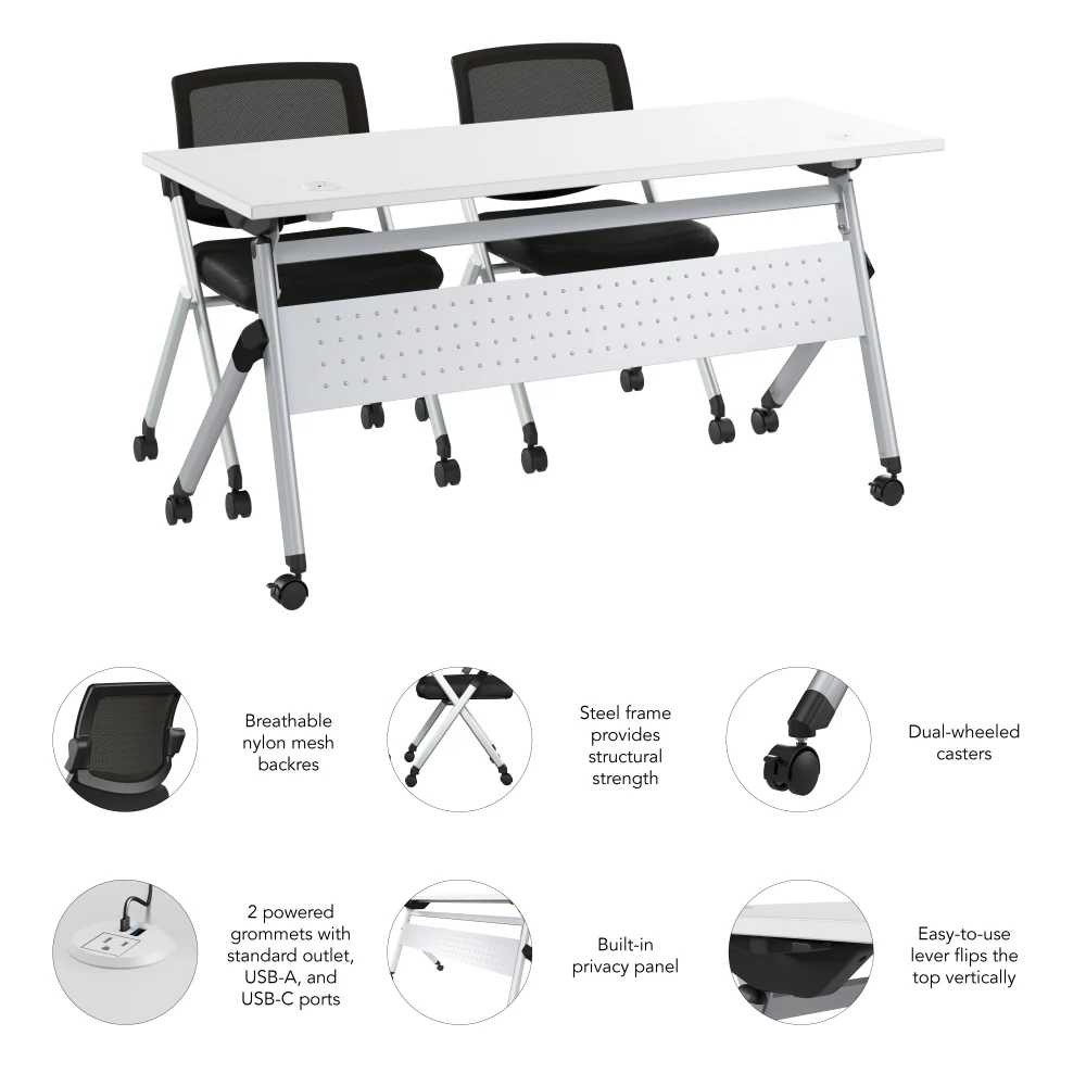 Envision 60W Folding Training Table with Powered Grommets and 2 Chairs - Image 12