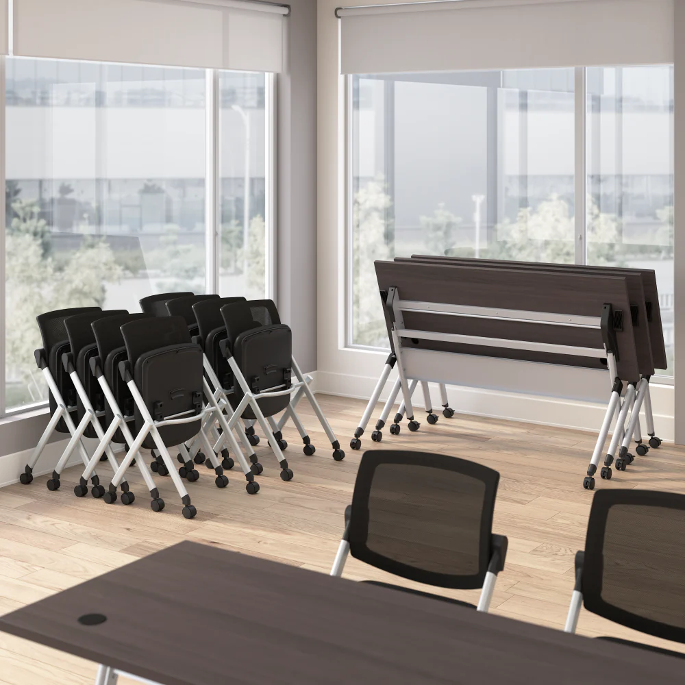 Envision 60W Folding Training Table with Powered Grommets and 2 Chairs - Image 5