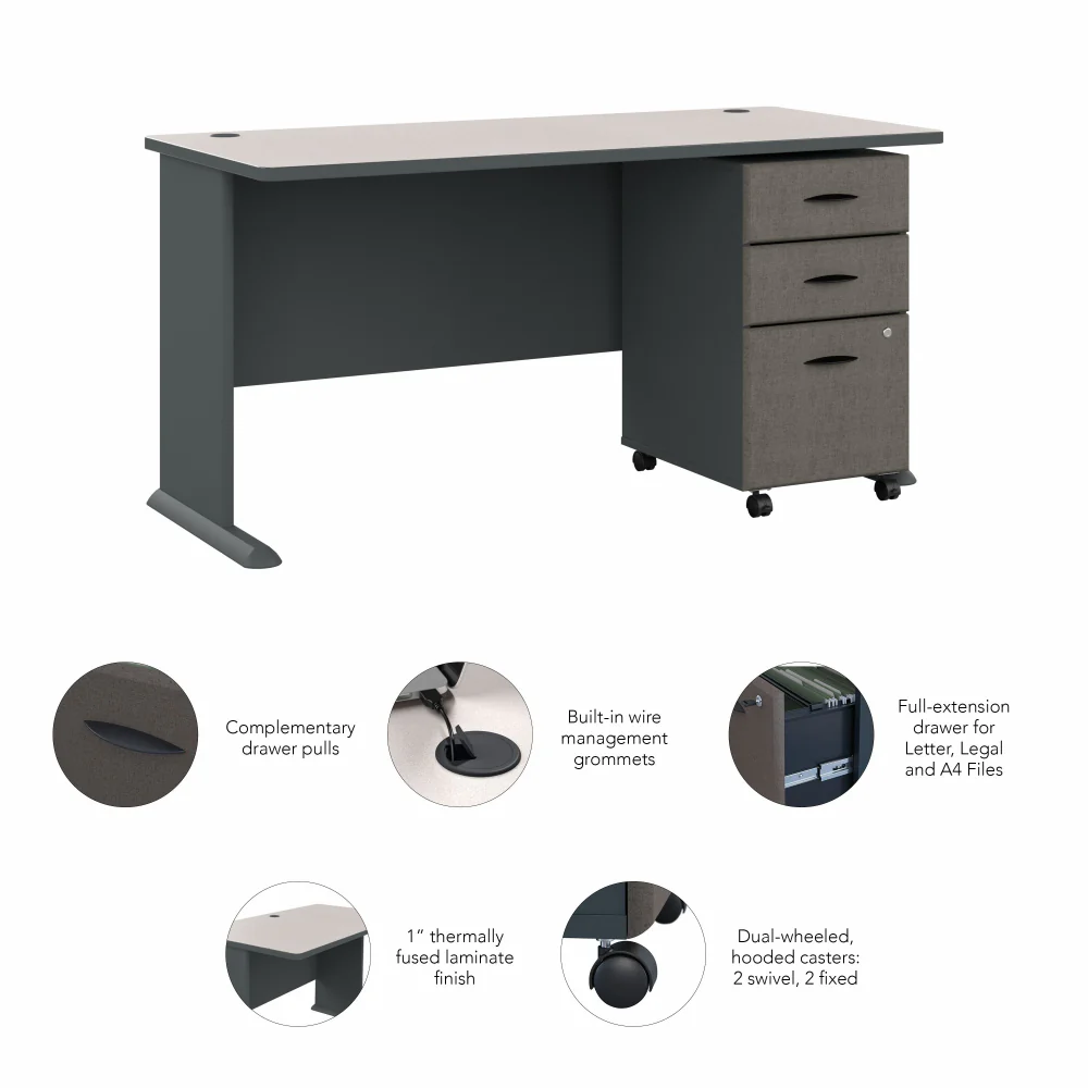 Series A 60W Desk with Mobile File Cabinet - Image 18