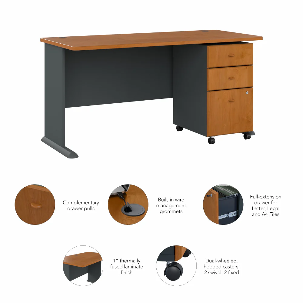 Series A 60W Desk with Mobile File Cabinet - Image 6