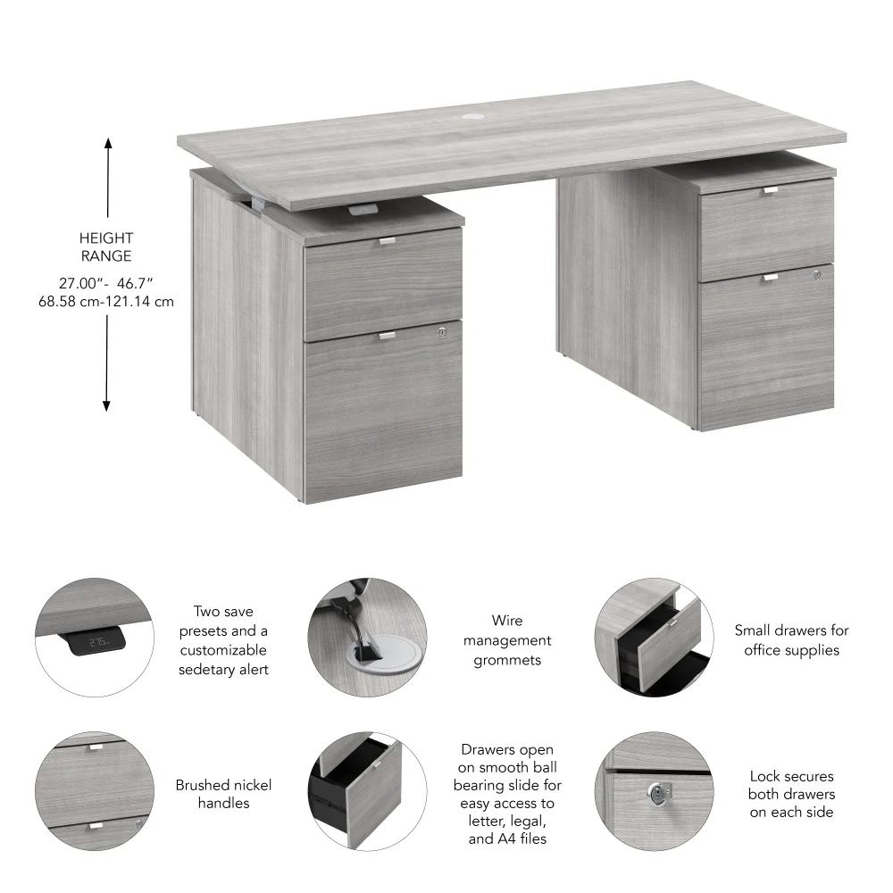 Stratus 60W x 30D Electric Height Adjustable Standing Desk with Drawers - Image 7