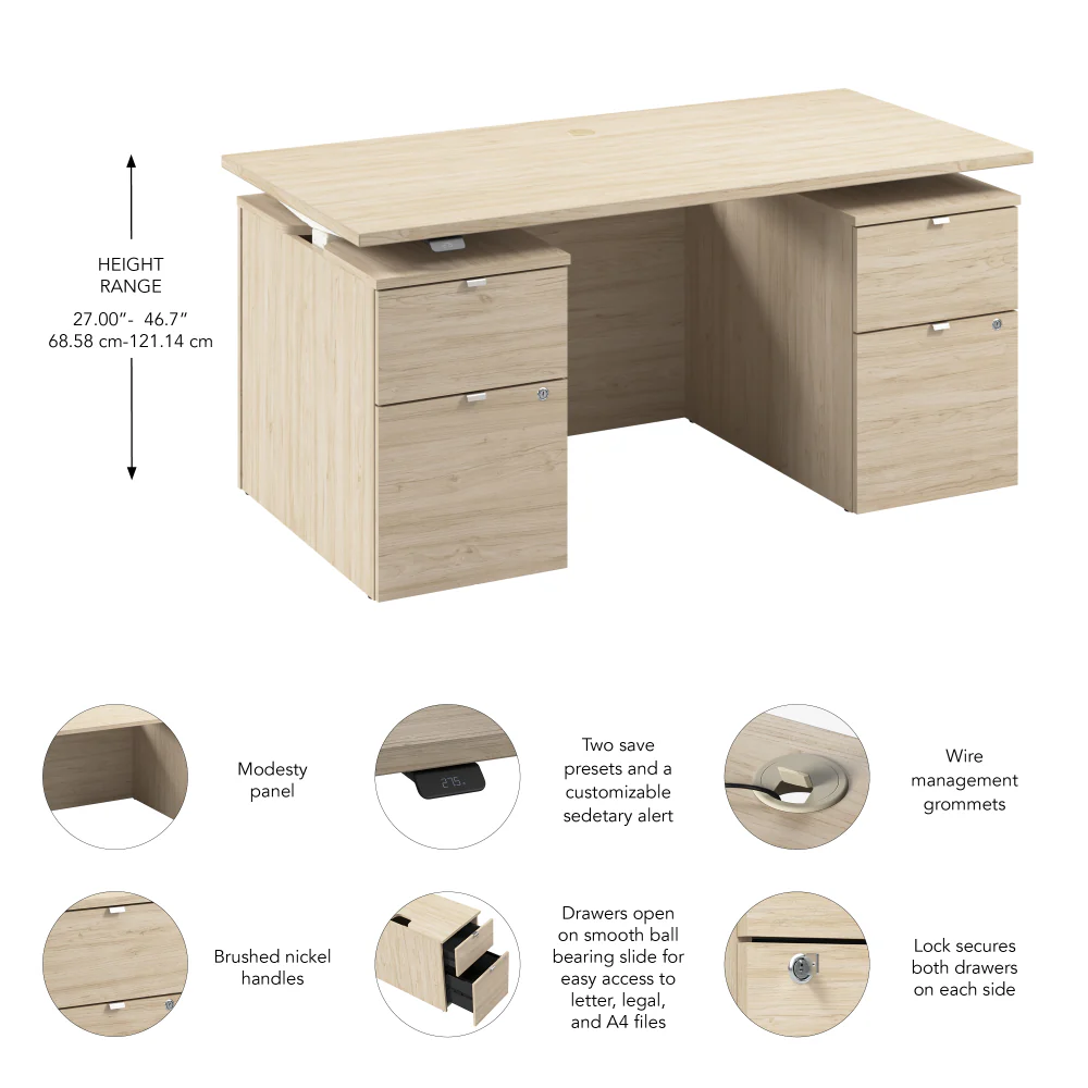 Stratus 60W x 30D Electric Standing Desk with Drawers and Modesty Panel - Image 14