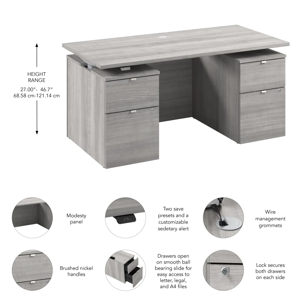 Stratus 60W x 30D Electric Standing Desk with Drawers and Modesty Panel - Image 21