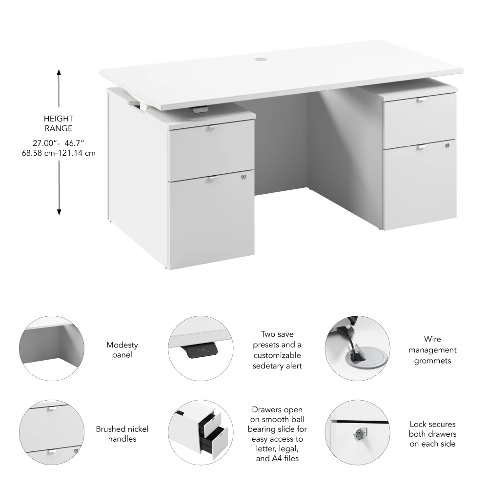 Stratus 60W x 30D Electric Standing Desk with Drawers and Modesty Panel - Image 7