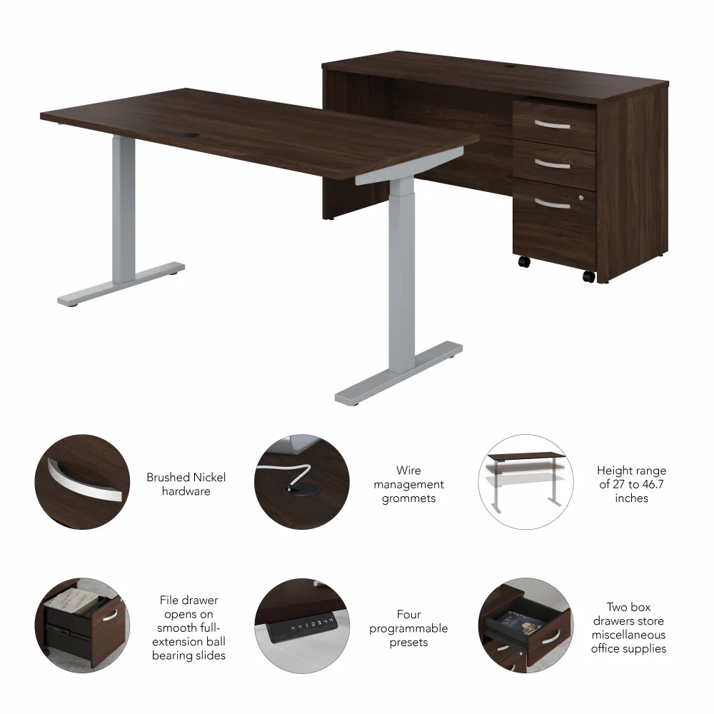 Studio C 60W x 30D Height Adjustable Standing Desk, Credenza and Mobile File Cabinet - Image 13