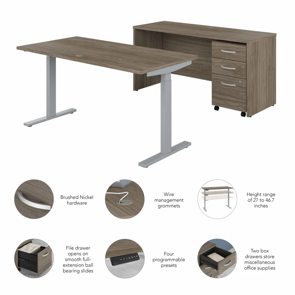 Studio C 60W x 30D Height Adjustable Standing Desk, Credenza and Mobile File Cabinet - Image 5
