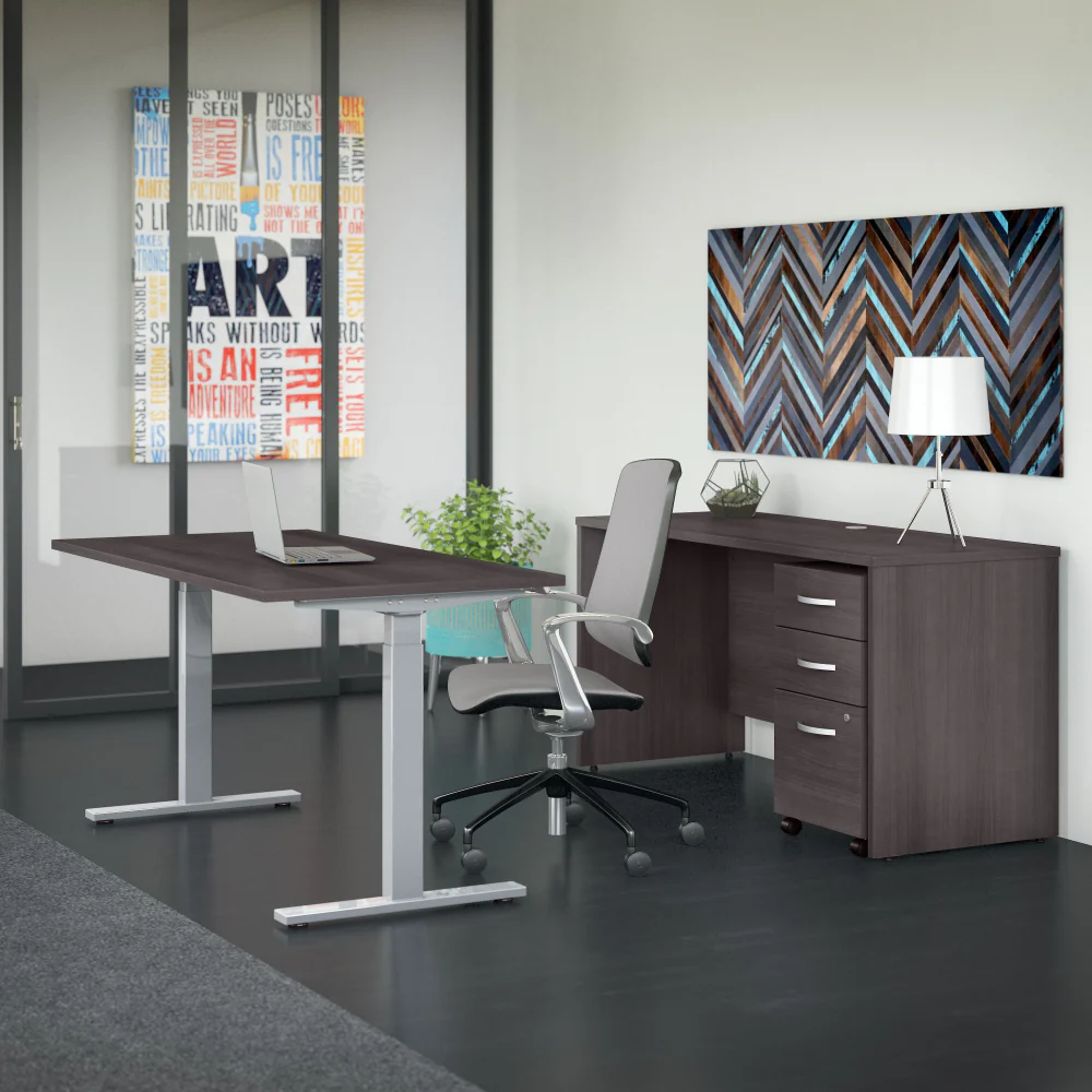 Studio C 60W x 30D Height Adjustable Standing Desk, Credenza and Mobile File Cabinet - Image 7