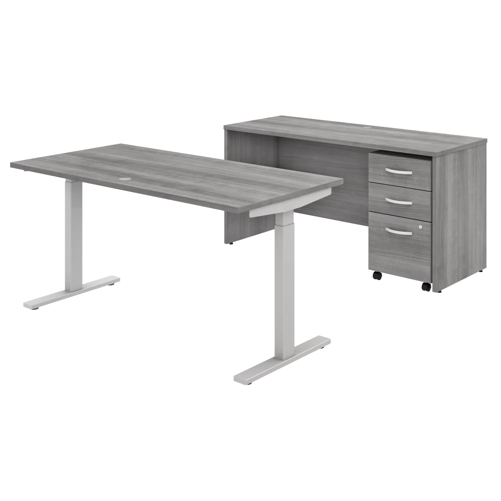 Studio C 60W x 30D Height Adjustable Standing Desk, Credenza and Mobile File Cabinet - Image 9