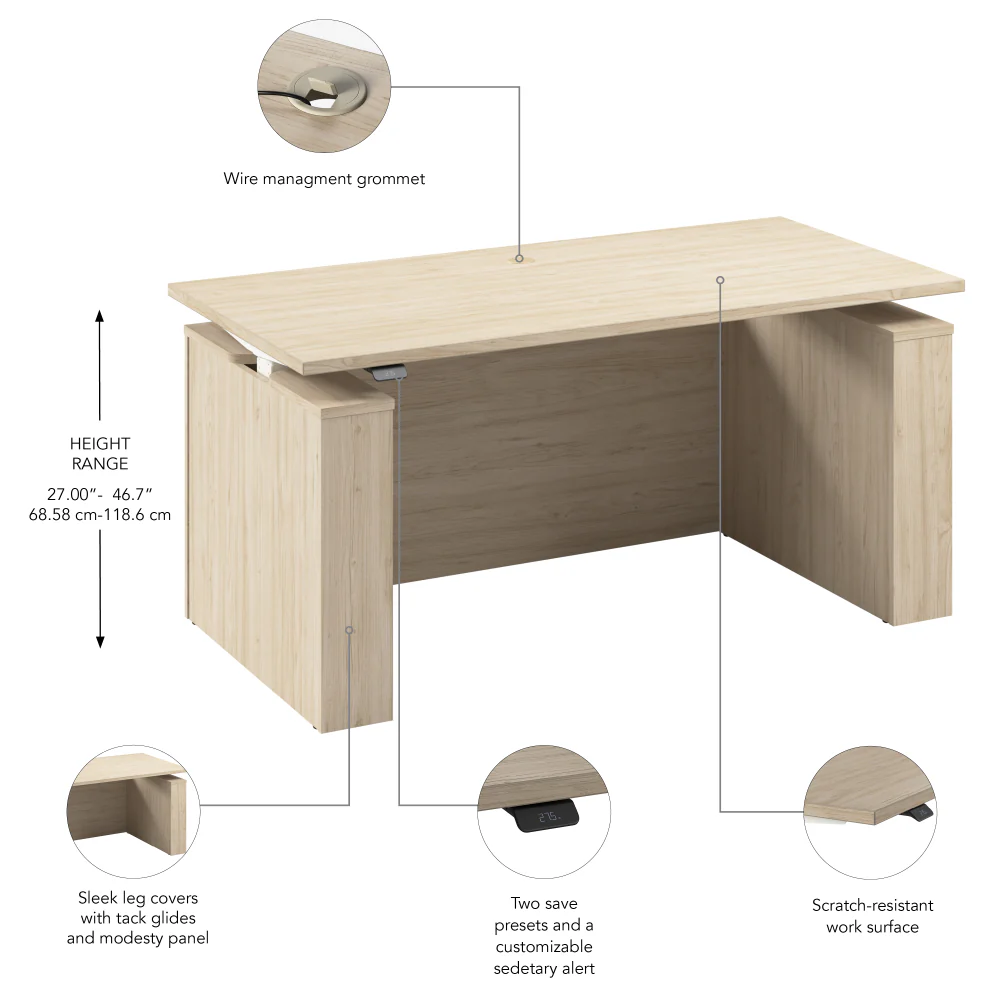 Stratus 60W x 30D Electric Height Adjustable Standing Desk with Modesty Panel - Image 14