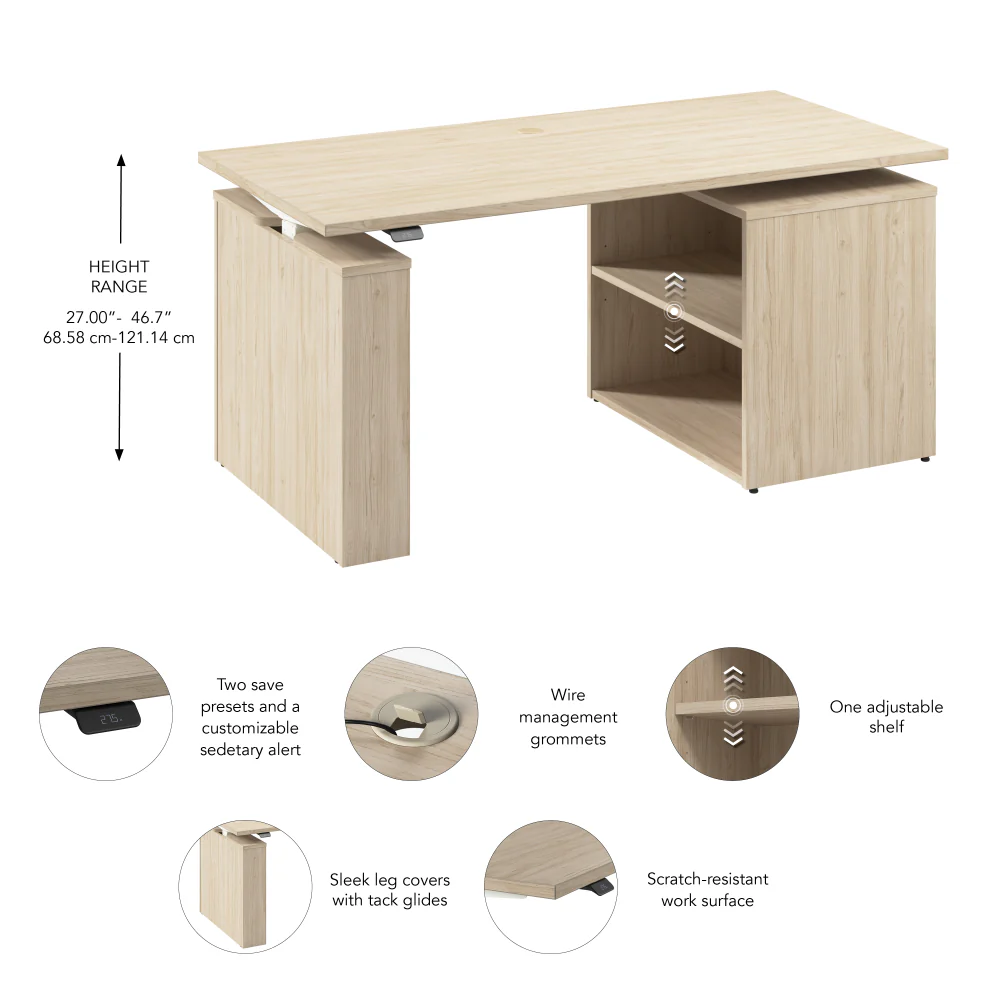 Stratus 60W x 30D Electric Height Adjustable Standing Desk with Bookcase - Image 14
