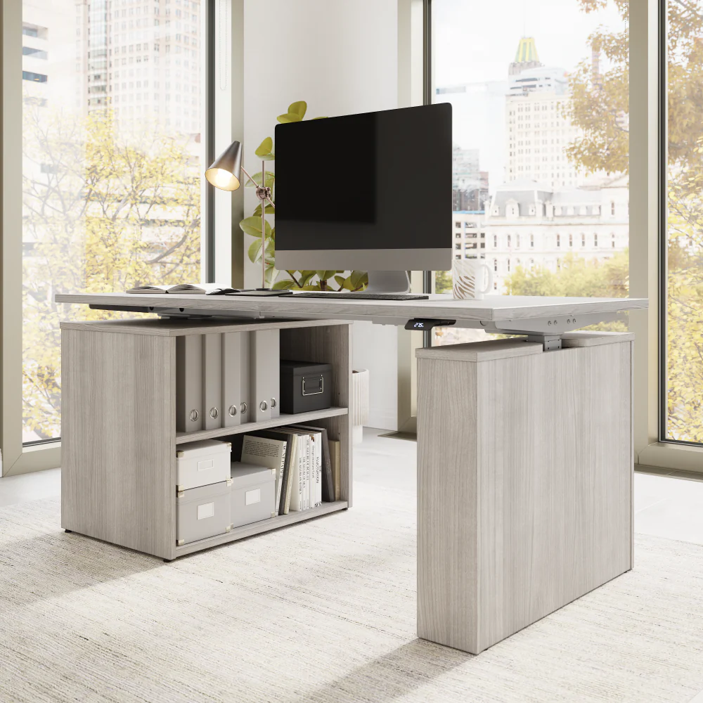 Stratus 60W x 30D Electric Height Adjustable Standing Desk with Bookcase - Image 18