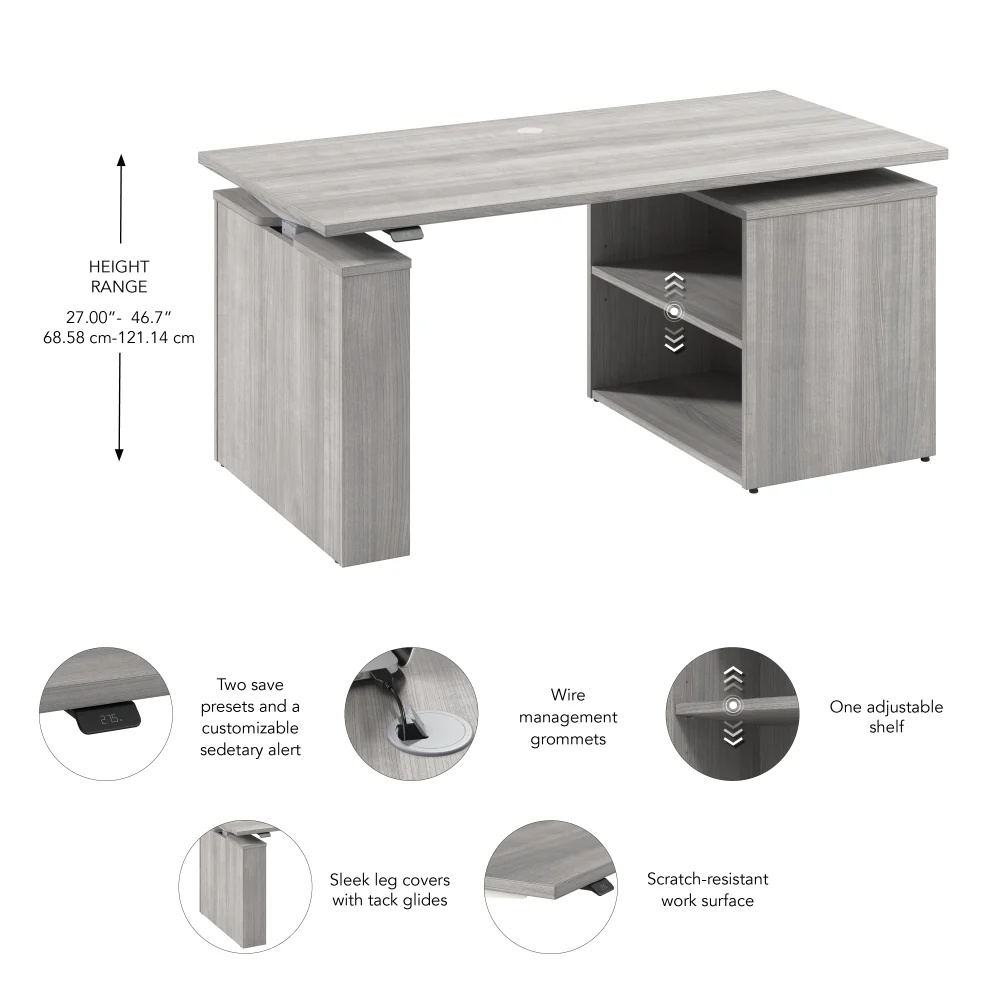 Stratus 60W x 30D Electric Height Adjustable Standing Desk with Bookcase - Image 21