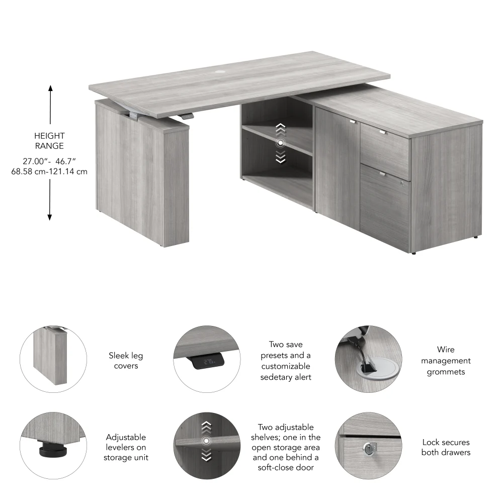 Stratus 60W x 30D Electric Height Adjustable Standing Desk with Storage - Image 14