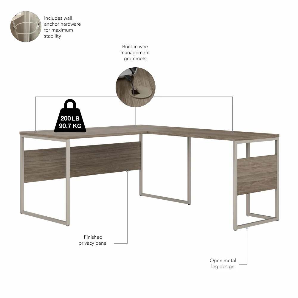 Hybrid 60W x 30D L Shaped Table Desk with Mobile File Cabinet - Image 12