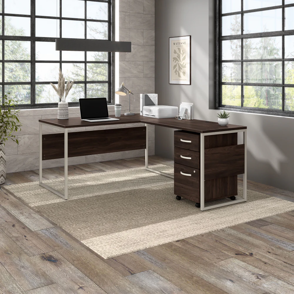 Hybrid 60W x 30D L Shaped Table Desk with Mobile File Cabinet - Image 21