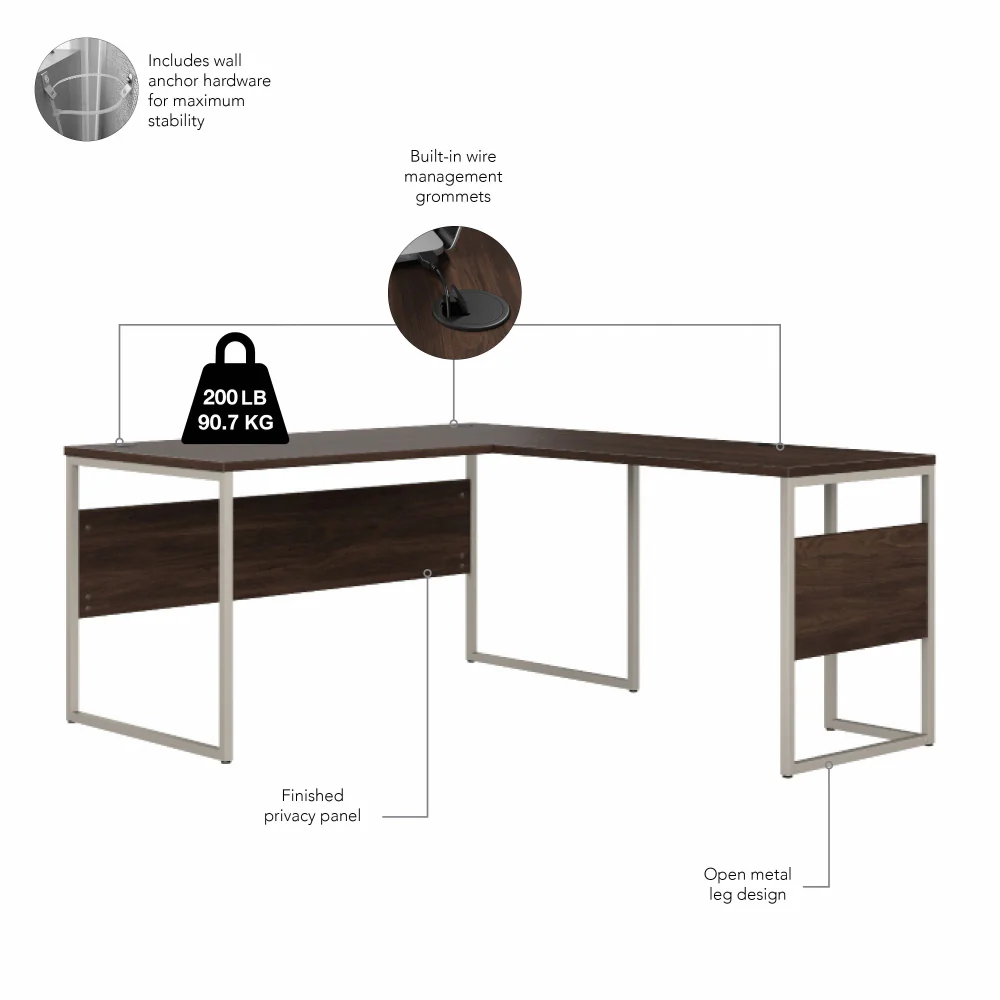 Hybrid 60W x 30D L Shaped Table Desk with Mobile File Cabinet - Image 25