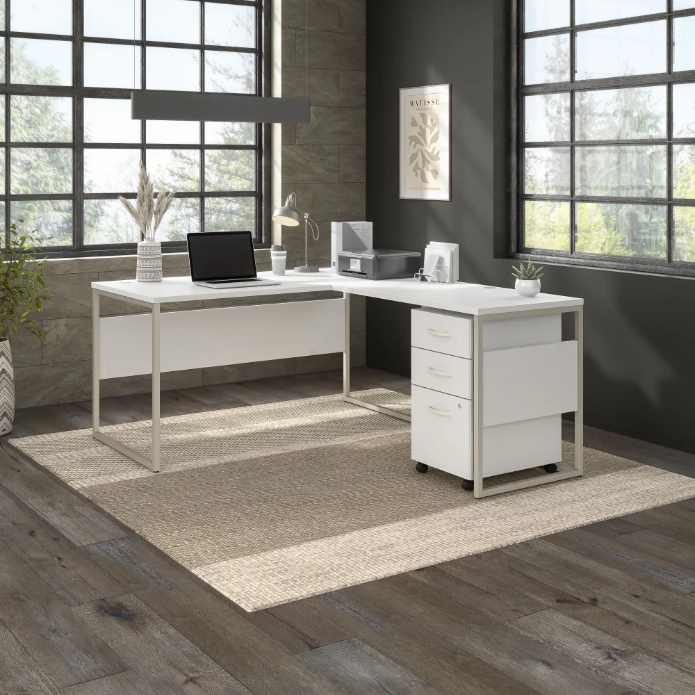 Hybrid 60W x 30D L Shaped Table Desk with Mobile File Cabinet - Image 28