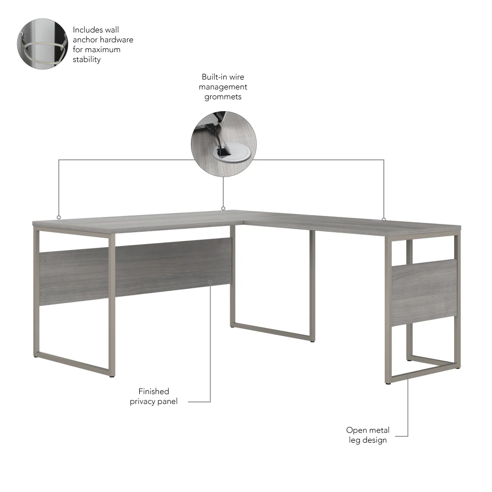 Hybrid 60W x 30D L Shaped Table Desk with Mobile File Cabinet - Image 6