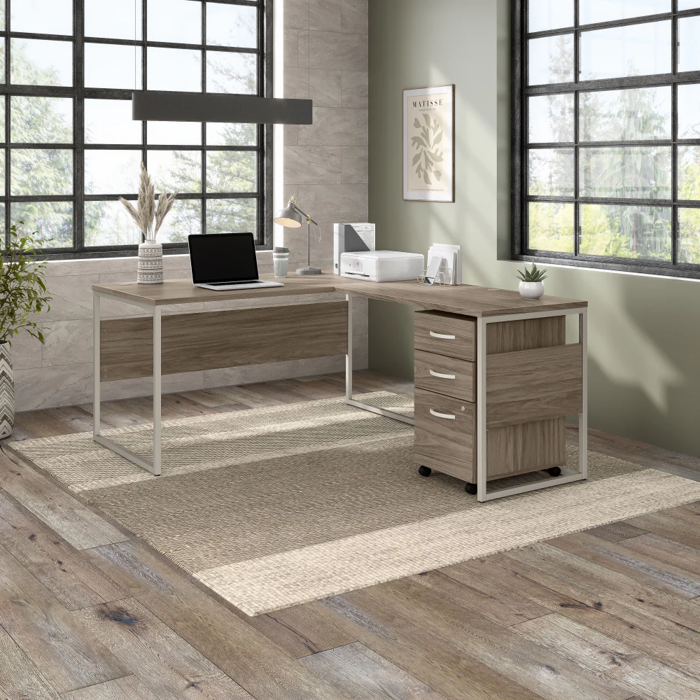 Hybrid 60W x 30D L Shaped Table Desk with Mobile File Cabinet - Image 8